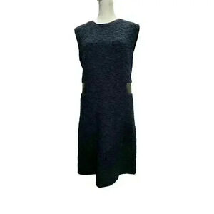 Rebecca Taylor - Navy Dress W/ BlackLeather Panels Round Neck Zip Back Sz 8